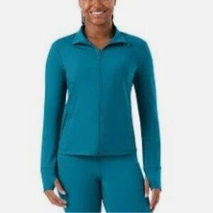 Blue Sporty Jacket with Stand-Up Collar and Fitted Silhouette